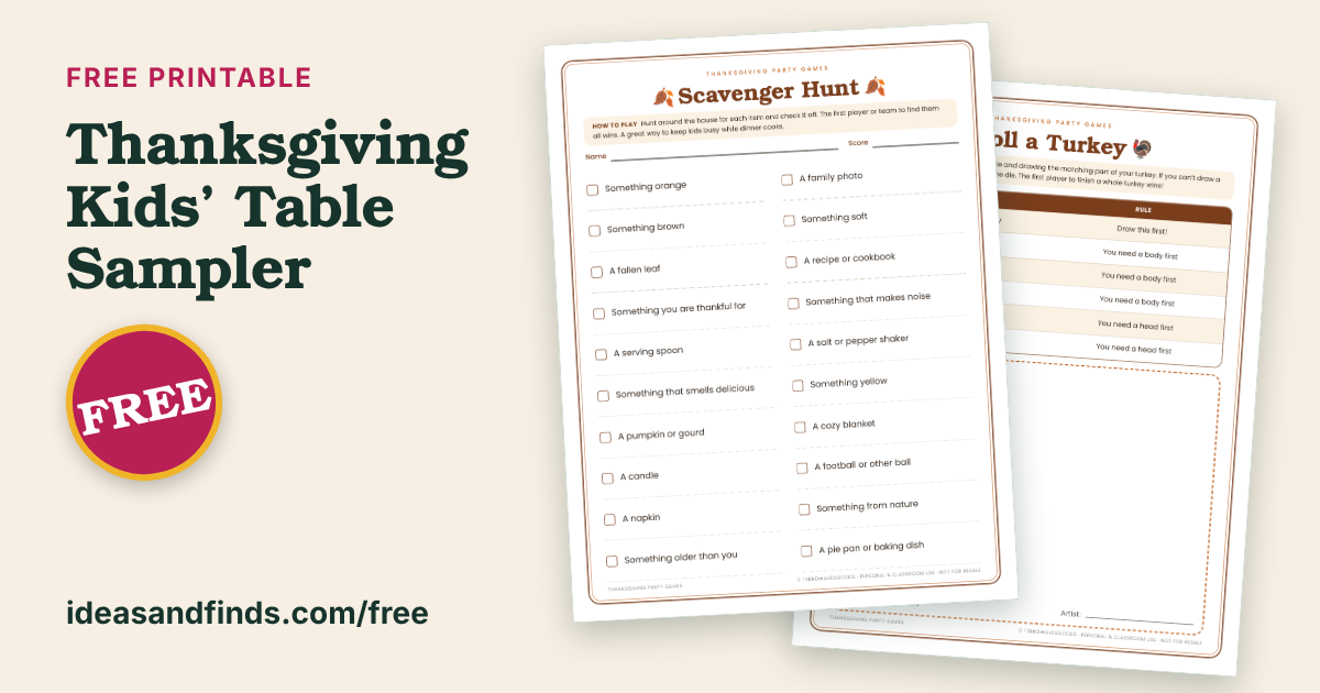 Preview of the free Thanksgiving Kids’ Table Sampler