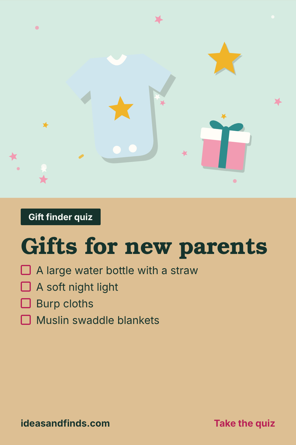 Gifts for new parents: image to save on Pinterest